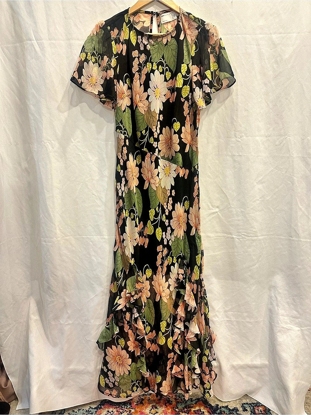 ASOS Design Floral Maxi Dress in Black & Pink US 10